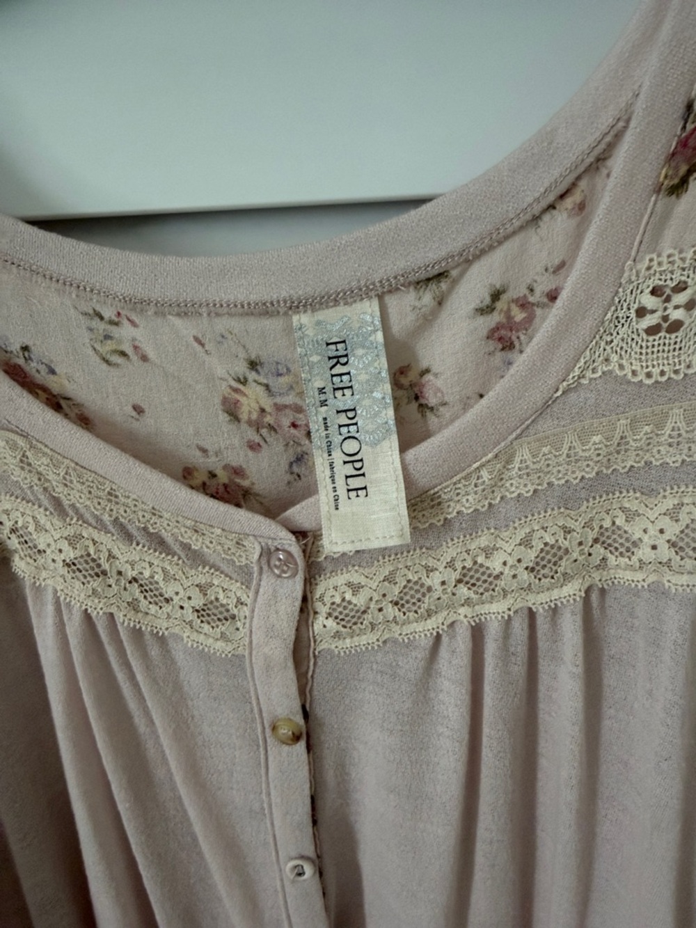 Free people —Boho Lace-Trim Button Front Women's Top - Blush Pink - Picture 2 of 8